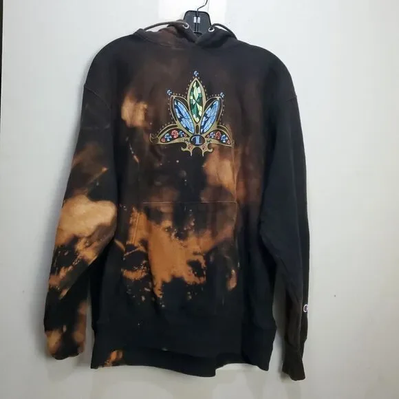Vintage Champion Reverse Weave Tie Dye Hoodie Black Brown Mens Large‎  Sweatshirt
